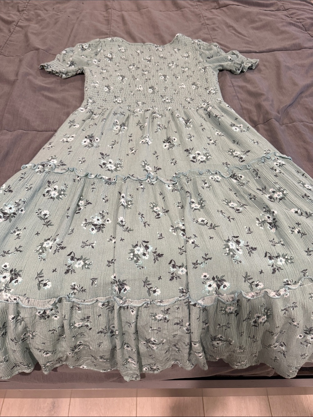 Mikarose Sage Green Floral Tiered Dress - Picture 2 of 4